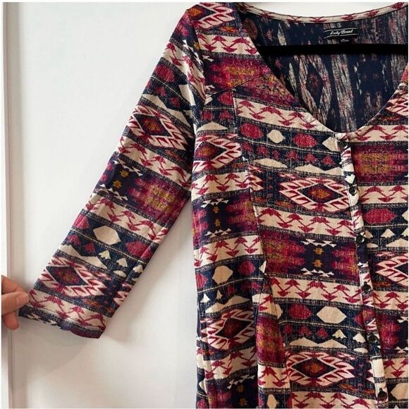 Lucky Brand 3/4 Sleeve Button Up Flowy Hem Top Sz S - Picture 10 of 15